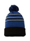 Richardson 134 Stripe Pom Cuffed Beanie - Black/Gray/White Knit Hat With Pom Pom Top